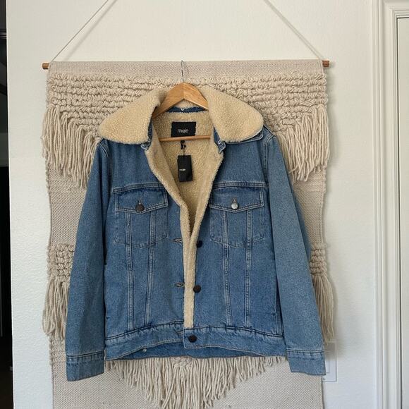 NWT: Maje Baxter Sherpa Denim Jacket - Picture 1 of 11